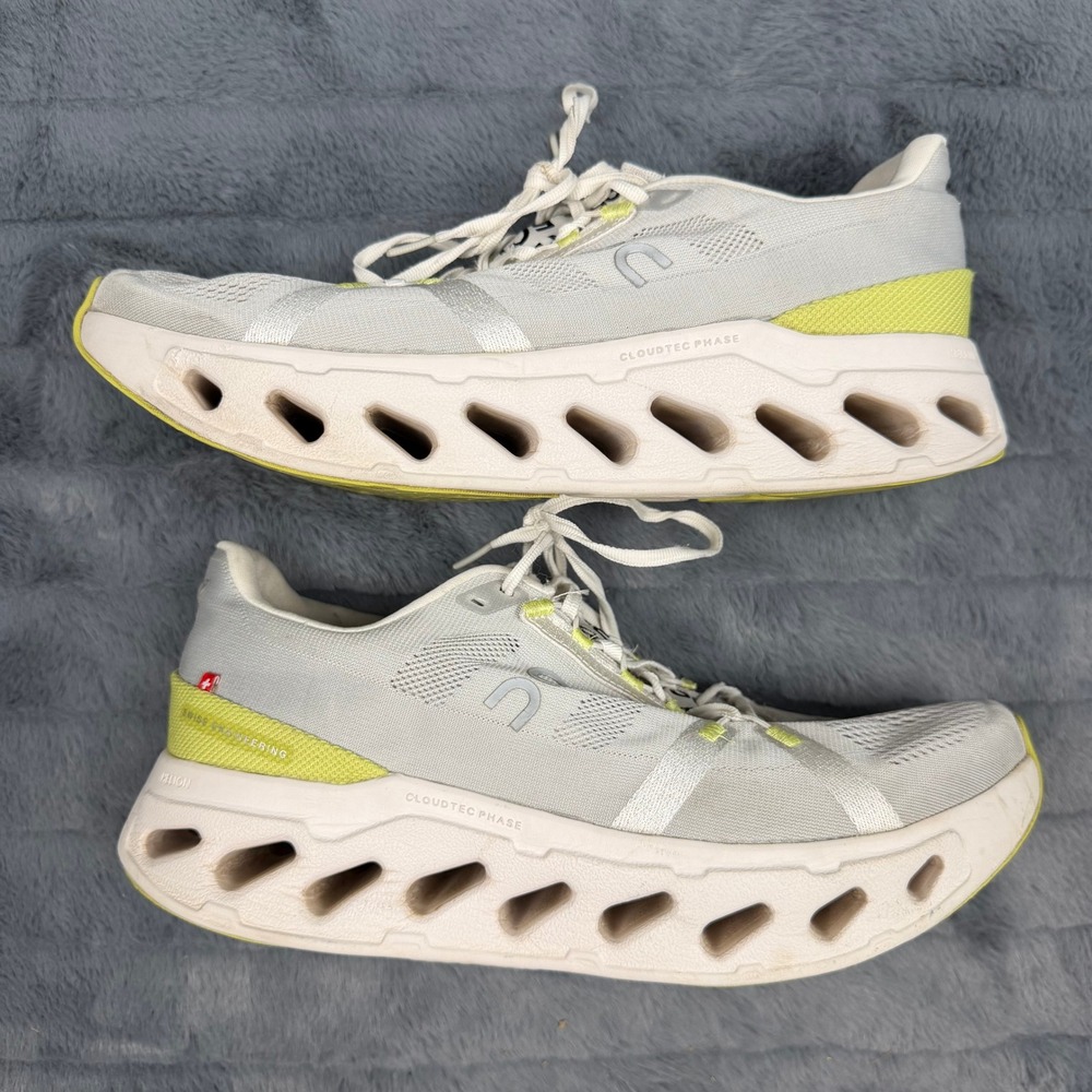 On Cloudsurfer Mens White Frost Lime Running Shoes 3MR10460108 Size 10.5
